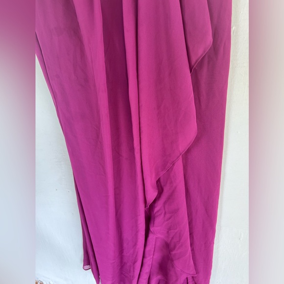 David’s Bridal Sangria Pink Long Maxi Chiffon Bridesmaid Prom Dress with Slit - Picture 6 of 10